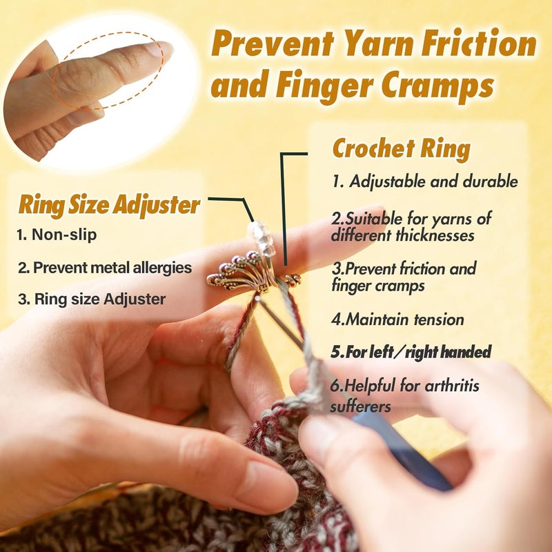 SGIBYN 8 Pack Adjustable Crochet Yarn Tension Ring for Crocheting, Crochet Ring for Finger, Peacock Cat Crochet Knitting Rings for Tension - Image 2